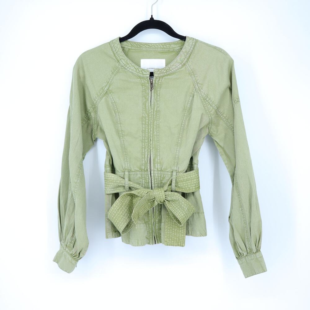By Anthropologie Belted Utility Jacket Green Long Sleeve Women's XXS